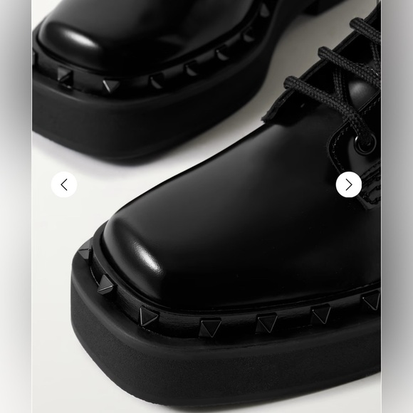 Valentino Garavani - Rockstud embellished glossed-leather ankle combat boots - Picture 2 of 4